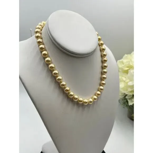 Majorica Spain‎ M 8-9mm Golden Pearl Necklace 15.5” 12kt GF Clasp 925 Chain